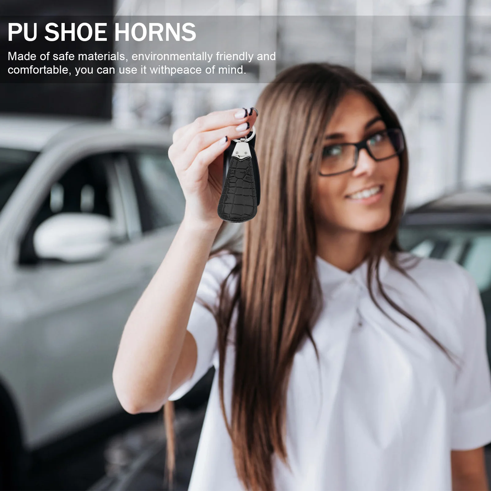 

2Pcs Mini Shoe Horns Portable Key Ring Shoehorns Travel Accessories Shoes Lifter PU Shoe Horns Portable Shoehorns