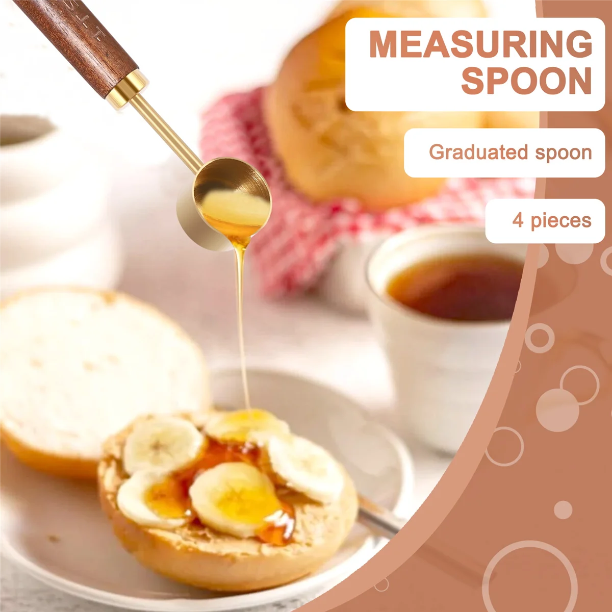 F-3C Measuring Spoons Set Wood Handle Stainless Steel Measuring Scoop Baking Tool Kit Kitchen Accessories 1