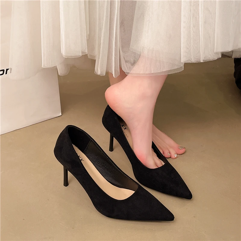

2026 Summer Trendy Solid Color Designer Women's High Heels Brand Comfortable Stiletto Sandals Women's Suede Party Shoes 34-42