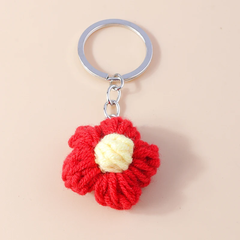 Cute Handmade Knitted Flower Keychain for Women Girl Crocheted Keyring Pendants Handbag Decor Charms DIY Jewelry Gifts