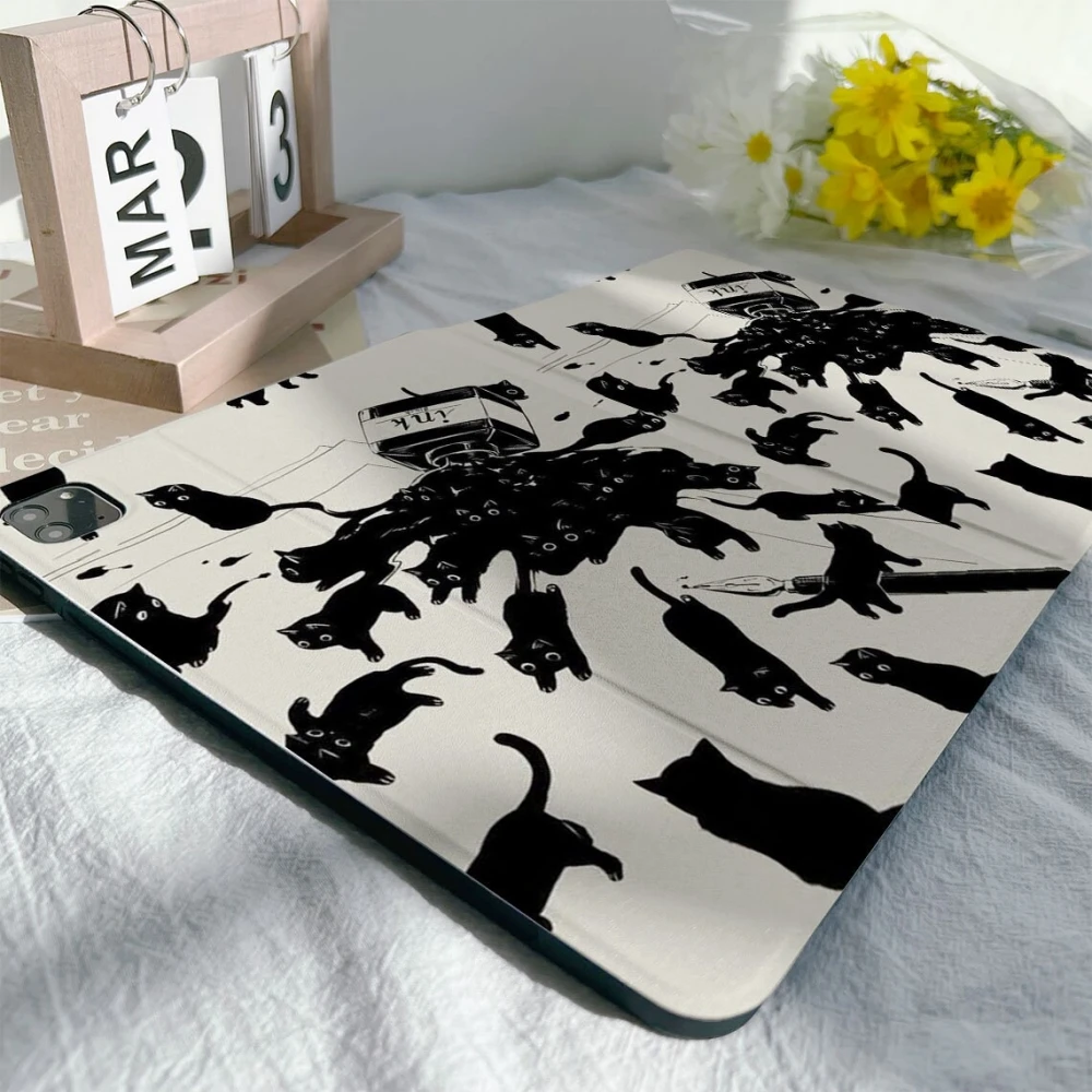 Black Cat With Pencil Holder Funda Case for iPad Air 5th 4th 10.9 iPad Pro 11 10.2 8 9th Air3 pro10.5 10th 2022 Silicone Case