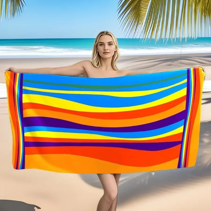1Pc Colorful Wave Pattern Double Size Beach Towel Beach Vacation Outdoor Leisure Material Skin Friendly Water Absorbing