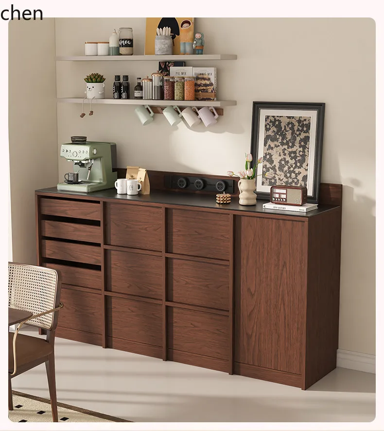 medieval style dining side cabinet with track socket tea solid wood multi-layer board retro living room storage cabinet