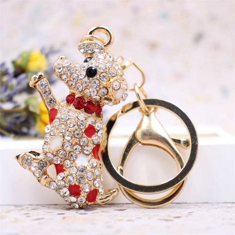 Lucky Smile Cute Dog Crystal Puppy Rhinestone Keyrings Key Chains Holder Purse Bag For Car Xmas Gift Keychains Jewelry