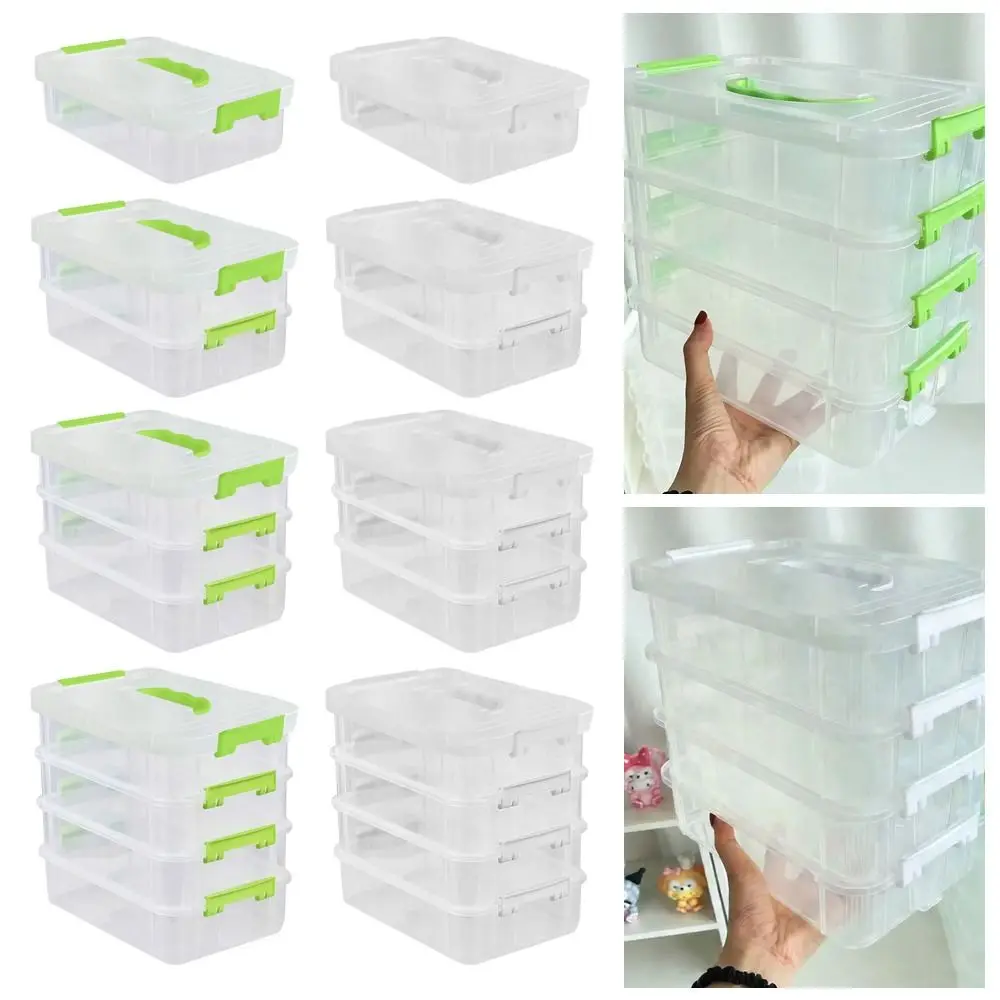 Building Block Multi Layer Pencil Case Portable Transparent Storage Box Stackable Partitioned Drawer Container Office