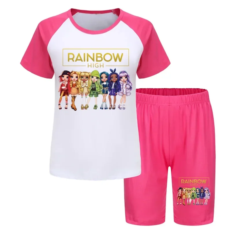 Rainbow High Kleidung Kinder Baumwolle Kurzarm T-Shirt Shorts 2PCs Set Kleinkind Mädchen Sommer Outfits Jungen Cartoon Pyjama Sets