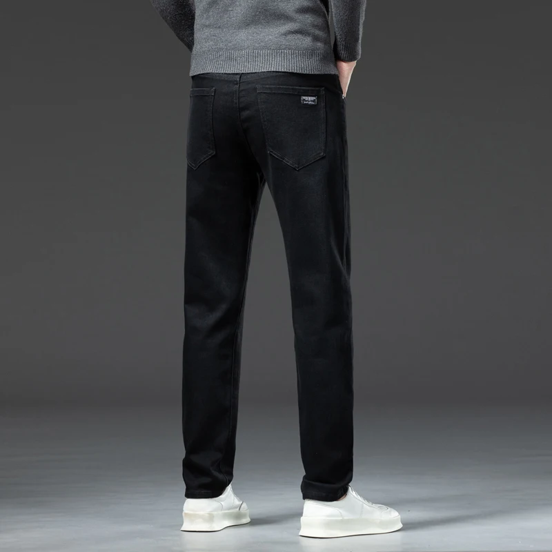新しいストレッチメンズ秋ジーンズカジュアル快適なファッションビジネスカジュアルズボン男性クラシックブラックグレーデニムパンツ