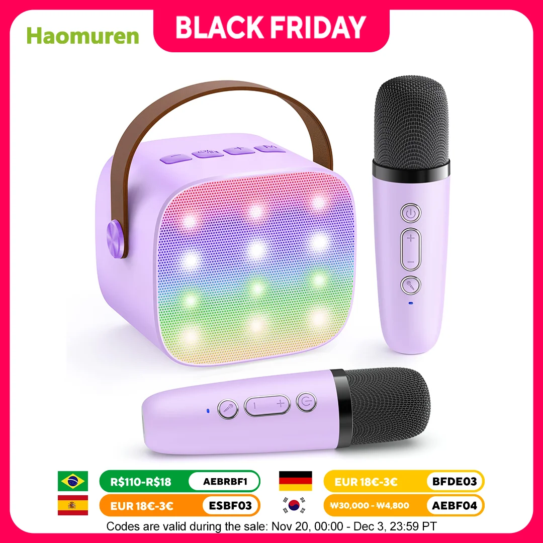 

Haomuren Mini Karaoke Machine for Children Portable Bluetooth Speaker with 2 Wireless Mics for Girls Birthday Gift K12