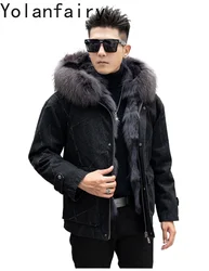 YOLANFAIRY Real Fox Fur Men Short Parkas Man Luxury Clothing Winter Coat Men Very Warm Raccoon Fur Collar Slim Fit Бомбер 2024