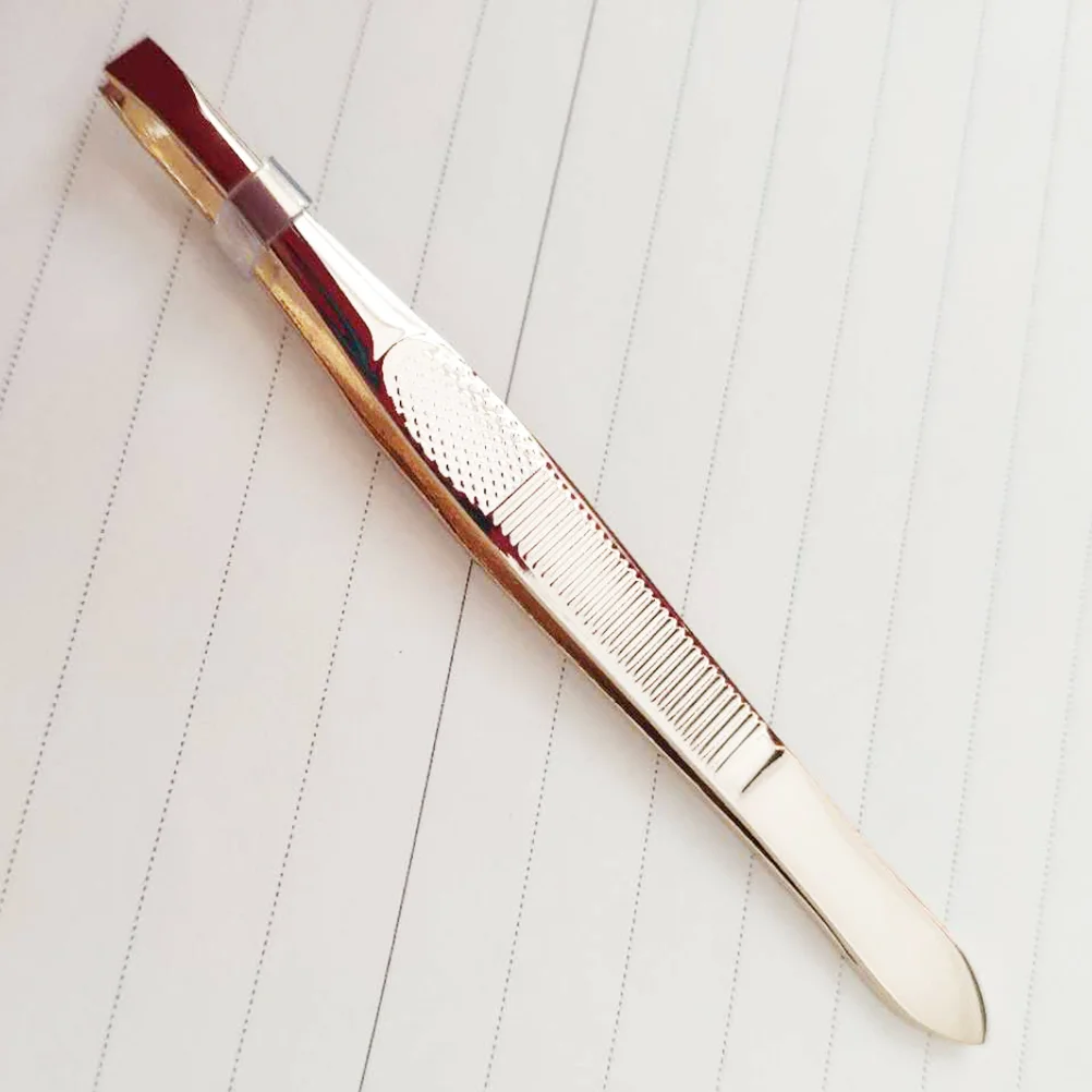 Precision Stainless Steel Gold-plated Eyebrow Tweezers with Eyebrow Comb Portable Eyelashes Extension Tweezers Pointed Tip