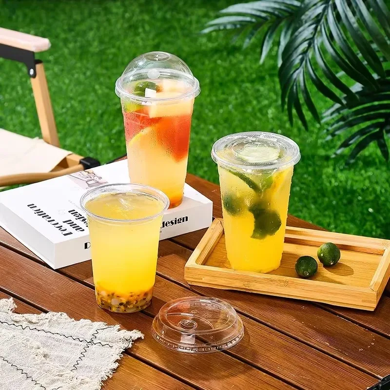 Disposable 400ml Plastic Cups with Lids Clear PET Snack and Drink Cups for Boba Milk Tea and Cold Beverages