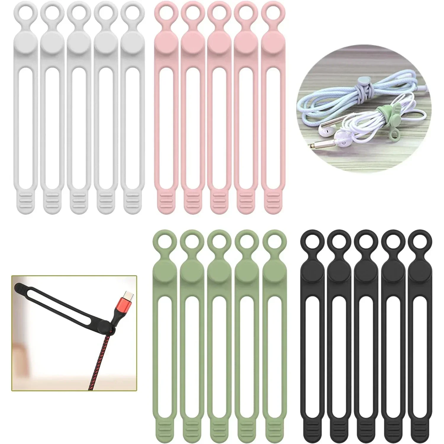Reusable Silicone Cable Ties Set Elastic Cord Organizer Multi-function Wire Clip Bandage Cable Wire Storage Harness Strap