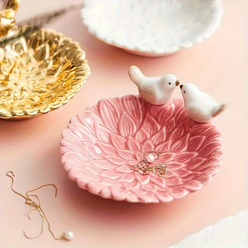 

New Cute Bird Dim Sum Ceramic Tray Keys Jewelry Storage Tray Tea Table Desktop Decoration Gifts Multipurpose Home Organizer