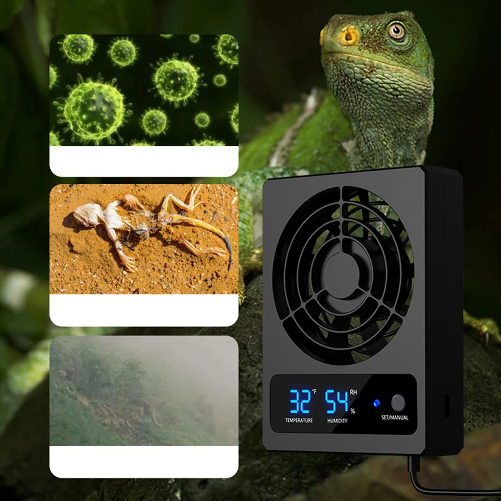 Digital Temp Humidity Induction Vent Fan Intelligent Reptile Vivarium Ventilation Fan Adjustable Cooling Fan for Gecko Lizard