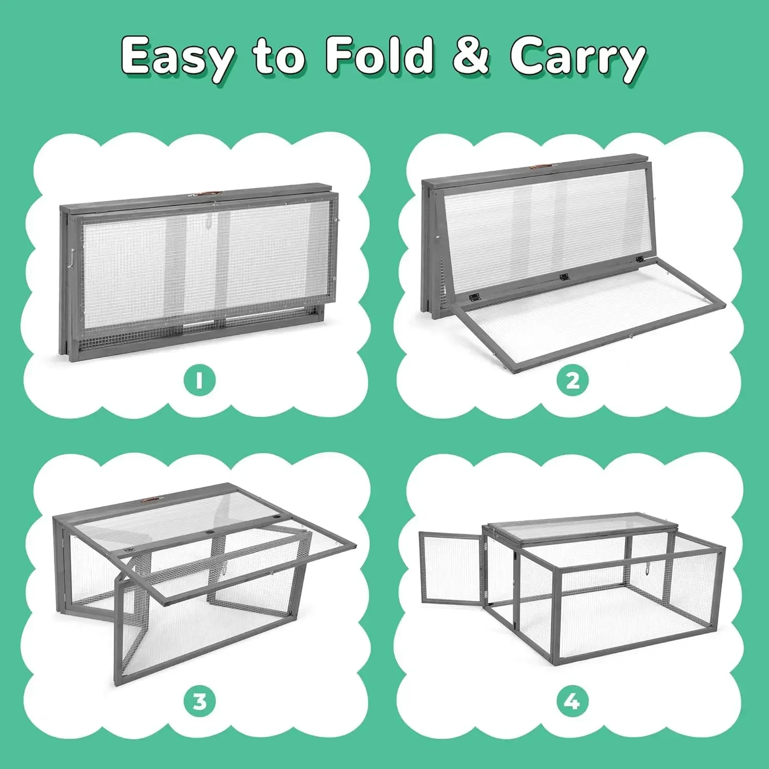Portable Chicken Coop Rabbit Hutch UV Proof Panel Garden Stakes Brooder Box Folding Cage Indoor Outdoor Top Side Openable Doors