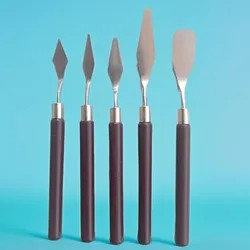 5pcs Paint Oil Painting Spatula Set Clay Scraper Wooden Handle Palette Knife Set Cake Spatula Kit Pottery Modeling Tools