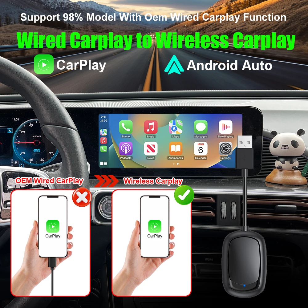 New Upgrade Mini Wired to Wireless Android Auto Adapter for Wired Android Auto Car Smart Ai Box Bluetooth WiFi Auto connect Map