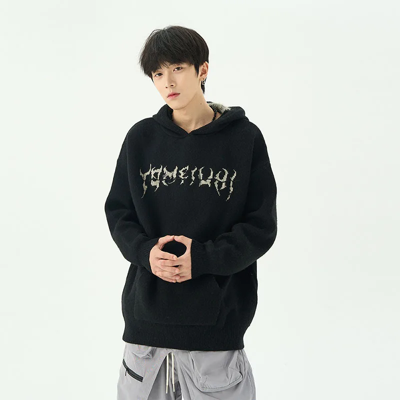 American knitwear Hooded sweater for men Centipede Jacquard Hoodies Knitwear Sweater Unisex lovers  Oversized Pullover