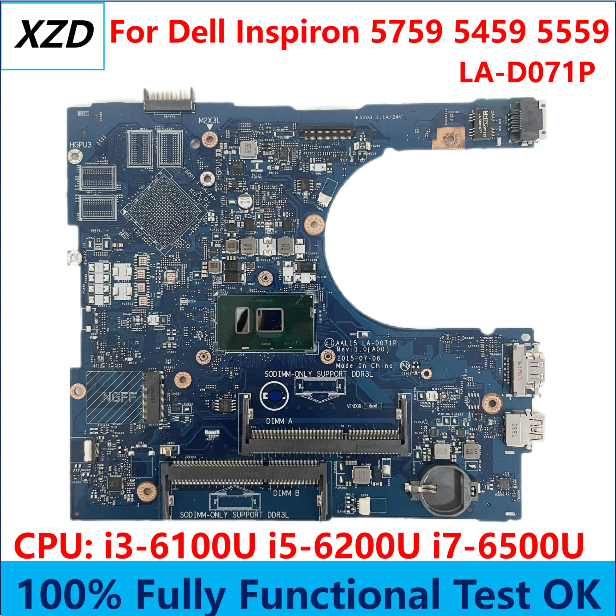 

AAL15 LA-D071P Mainboard For Dell Inspiron 5759 5459 5559 Laptop Motherboard with CPU i3 I5 I7 100% Fully Tested