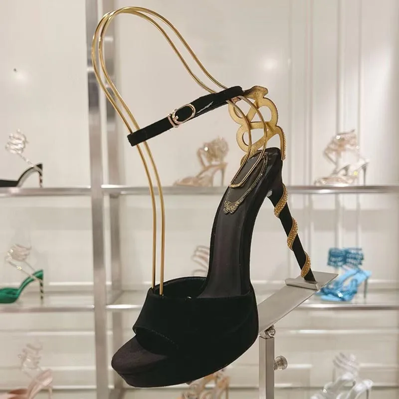 

Sandals Women's Waterproof Platform Dress Shoes Open Toe One Strap Serpentine Winding Thin Heels Sandalias Summer Party Shoes