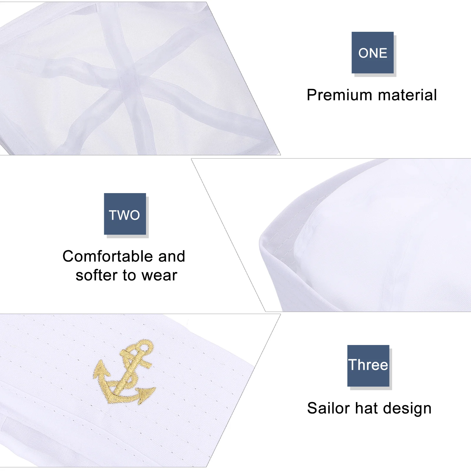 

1Pcs White Sailor Hat Premium Material Nautical Party Costume Accessory Embroidered Anchor Patch Halloween Themed Beach Wedding