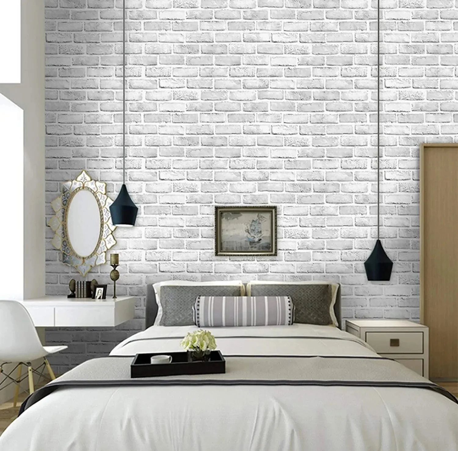 Gray White Brick Peel And Stick Wallpaper Faux Brick Self-Adhesive Wallpaper Bedroom Kitchen Cabinets Home Decor Wall Sticker