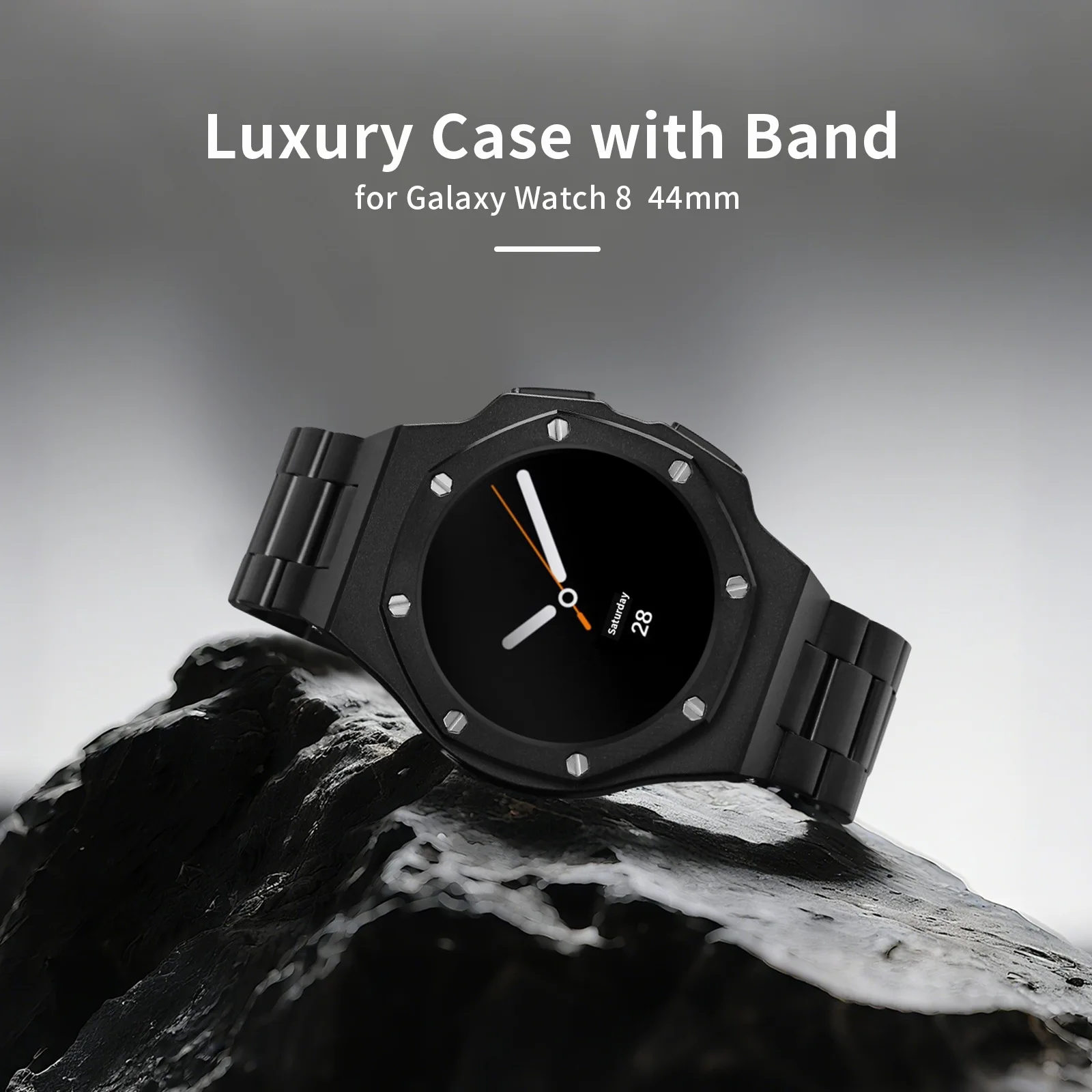 Kit de modificação de luxo para samsung watch 8 clássico 46mm caixa de metal faixa de borracha para relógio 8 40mm 44mm kit de reequipamento acessórios