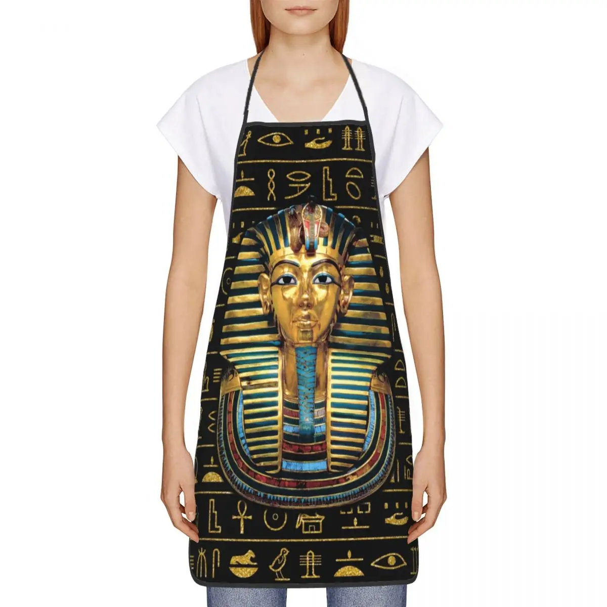 Ancient Gold Pharaoh Egypt King Tut Apron for Men Women Adult Chef Kitchen Cooking Egyptian Hieroglyphic Tablier Cuisine Baking