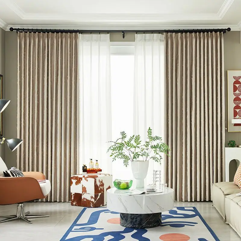 American Light Luxury Style High-precision Embossed Gold Wire Jacquard Blackout Curtains Simple Living Room Bedroom Balcony