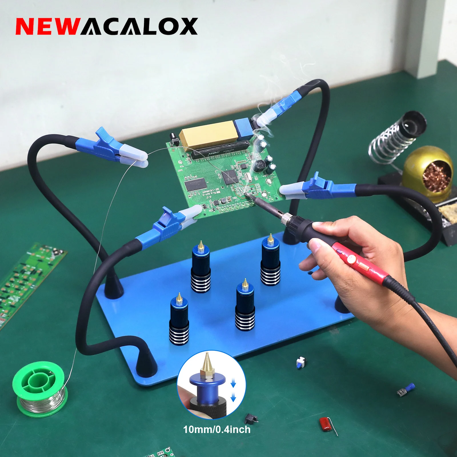 

NEWACALOX Magnetic Soldering Helping Hands 4 Adjustable PCB Pillars Circuit Board Holder Silicone Flexible Arm Electronic Repair