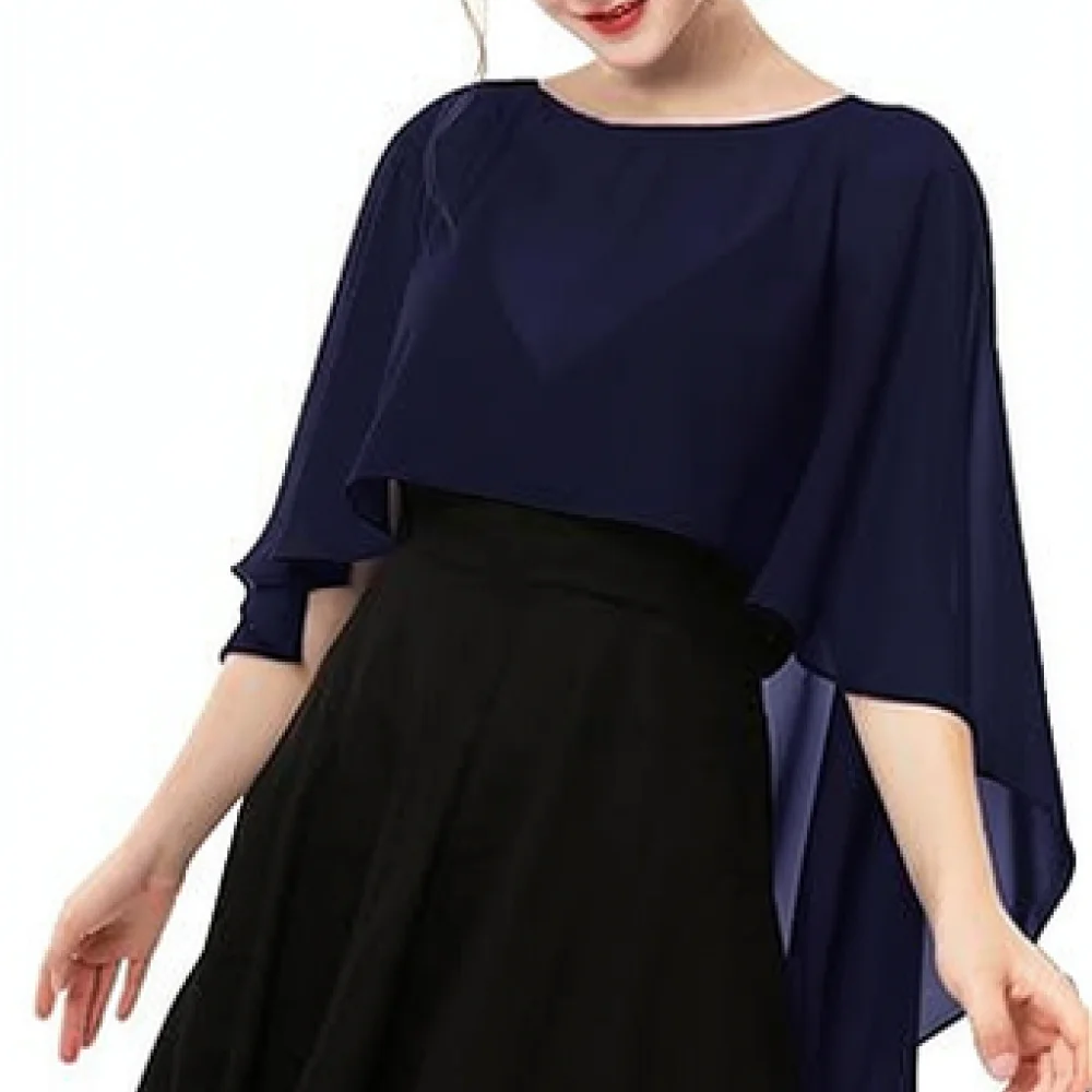 Women Fashion Chiffon Shawl Elegant Capelet Sheer Wedding Wrap Lightweight Bolero Evening Stole Sun Protection Beach Cover Up