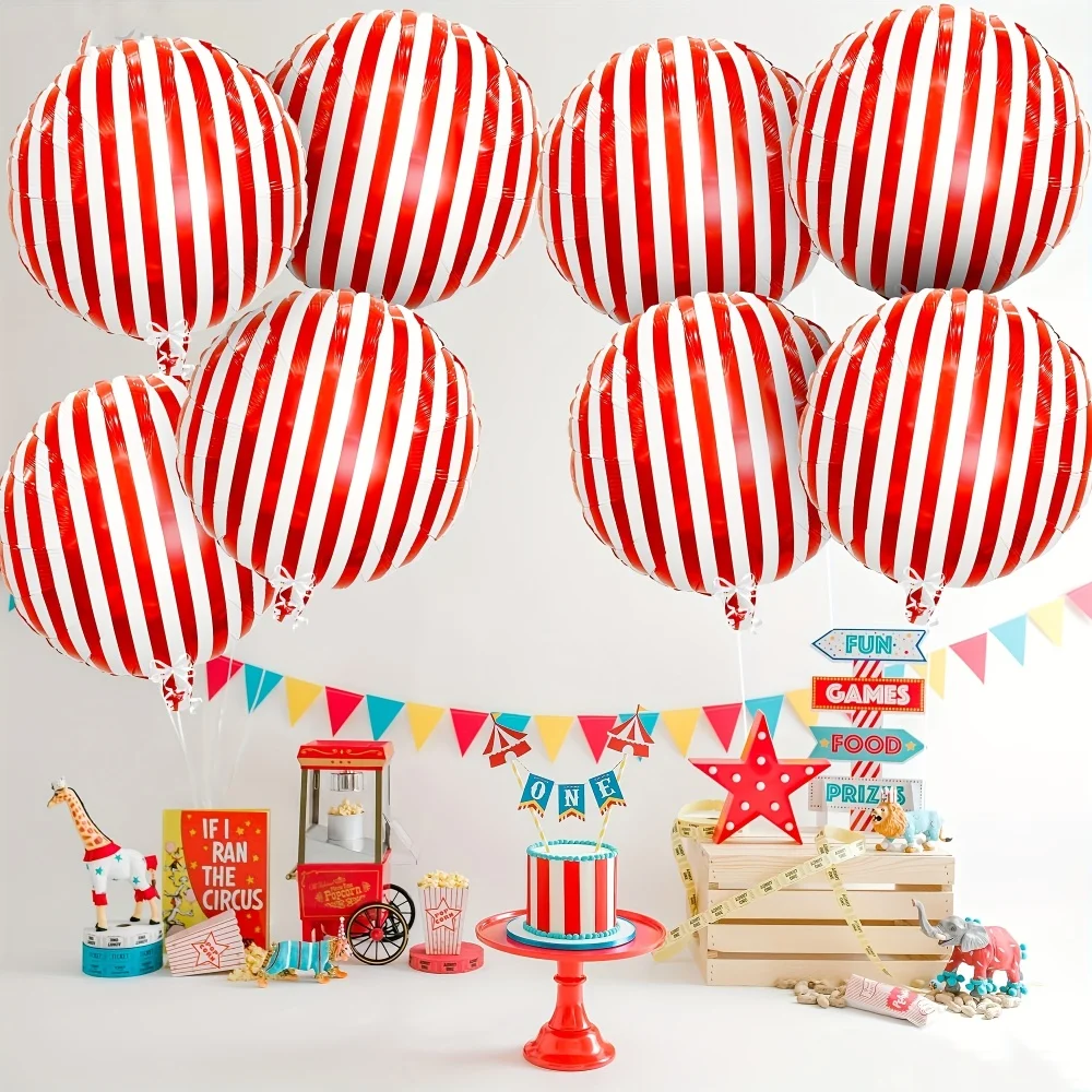8 Stück 18 Zoll rot-weiß gestreifte Aluminiumfolienballons, Themenparty-Ballons, geeignet für Geburtstags- und Karnevalsparty-Dekoration – Detail 6