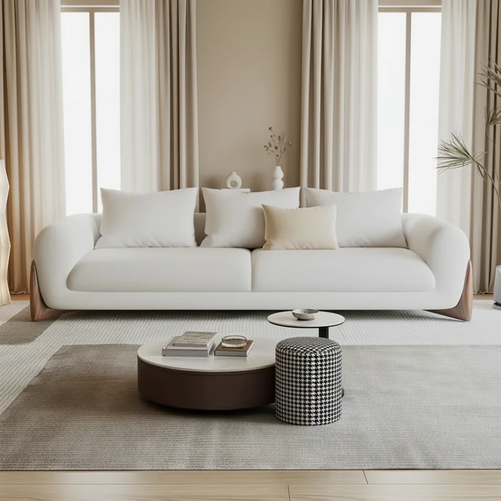 # Nordic-Style Light Luxury Solid Wood Sofa with Fabric Upholstery Comfortable Home Furnishings Living Room Sofa