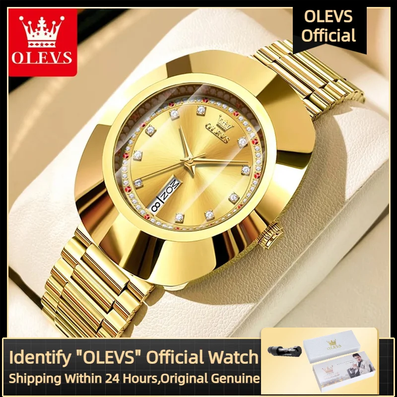 ساعة أوليفيس للنساء مقاومة للماء من الكوارتز ، علامة تجارية أنيقة ، ألماس فاخر ، ساعة فاخرة ، سوار فستان ذهبي ، أو
