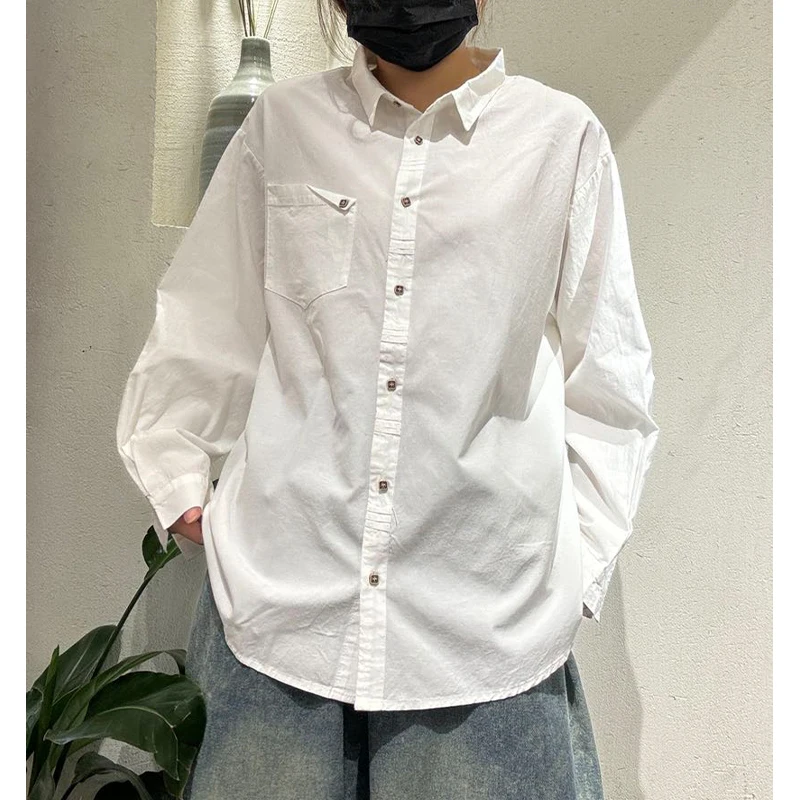 Masss Wasss-camisas clásicas holgadas de algodón sólido para mujer, Tops elegantes Vintage a la moda, blusas informales de diseño europeo para mujer