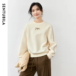 SENTUBILA Women Comfortable Casual Sweatshirt 2024 Autumn Letter Embroidery Long Sleeve Tops Female Loose Pullovers 143A56617