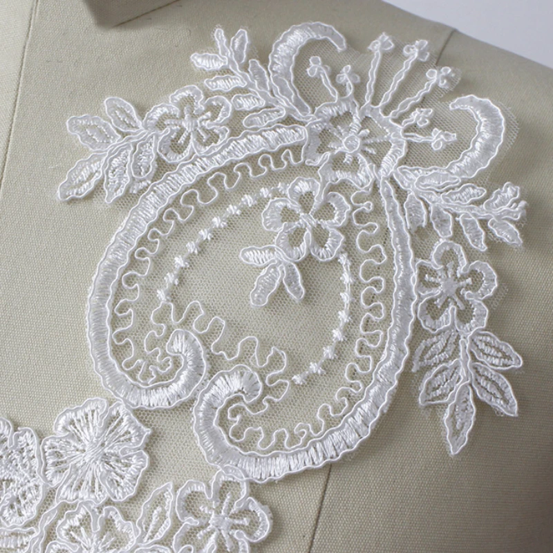 2pcs Lace Fabric Many Colors Choice Organza Embroidered Lace Applique Patch DIY Wedding Dress Accessories Handmade