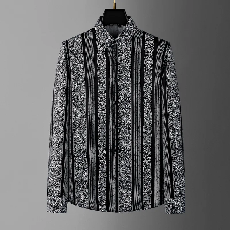 

Высококачественная мужская полосатая рубашка с длинными рукавами в стиле ретро, тонкие повседневные деловые рубашки, рубашка для выступлений в ночном клубе, для социального банкета, вечеринки