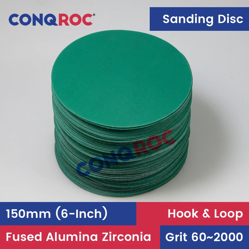 Sanding Discs 150mm 6-Inch Fused Zirconia Alumina Dry and Wet Sandpapers Polyester Film Hook & Loop 100-Piece Grit-60~2000