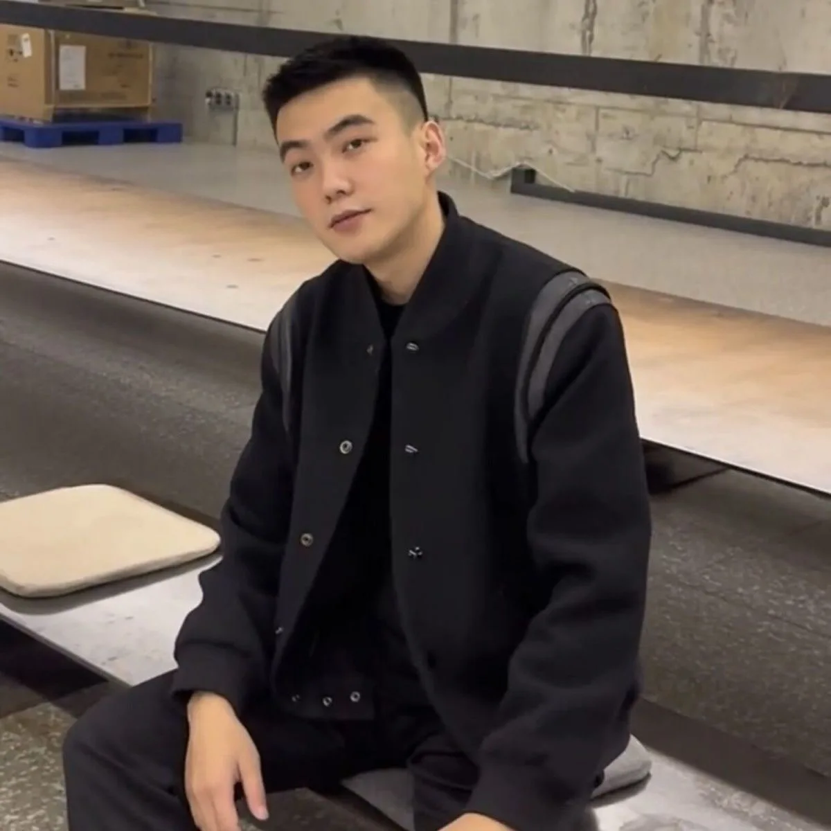 

Men's Baseball Jaet PU Leather Patchwork Loose Casual Retro Bla Spring Faionable Long Sve Cotton Coat Youth Sle