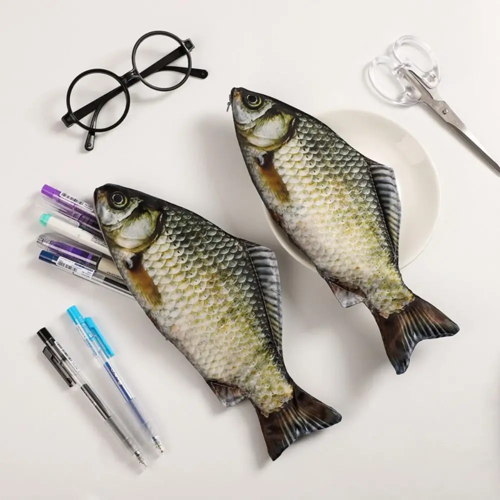 Creative Large Capacity Pen Bag Simulated Crucian Carp Multifunctional Storage Bag Stationery Organizer Gift