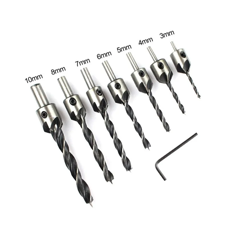 Countersink Drill Bit Set Reamer Woodworking Chamfer Counterbore Pliot Hole Cutter Screw Hole Drill 3/4/5/6/7/8/10mm Borehole