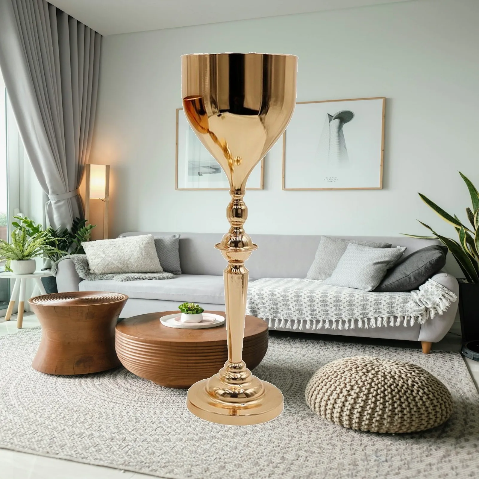 Gold Flower Vase with Pedestal Base Metal Pedestal Vase Elegant Flower Goblet