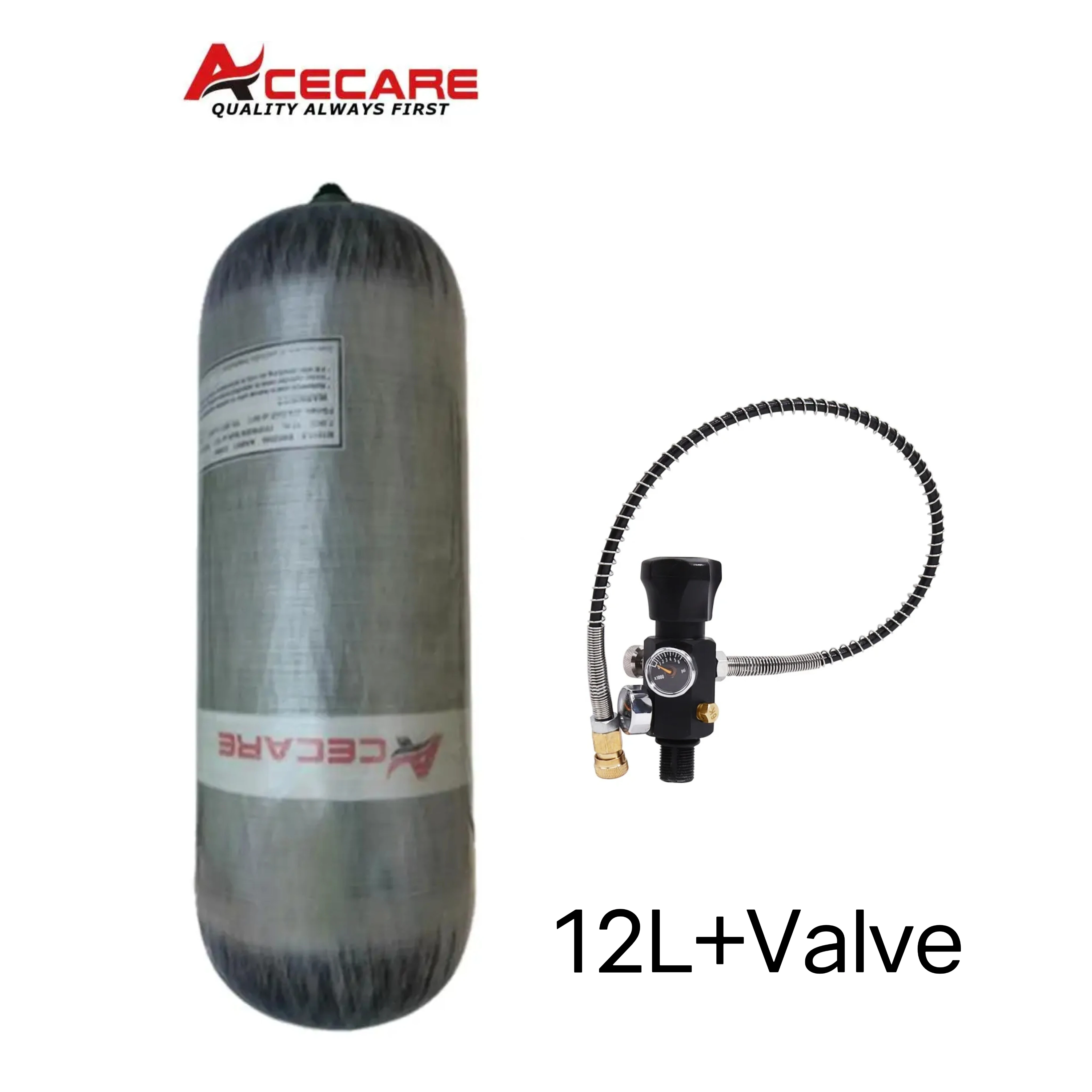 ACECARE 12L Carbon Fiber Cylinder With Filling Station Regulating Valve 300Bar 4500Psi High Pressure Tank Diving Scuba M18*1.5