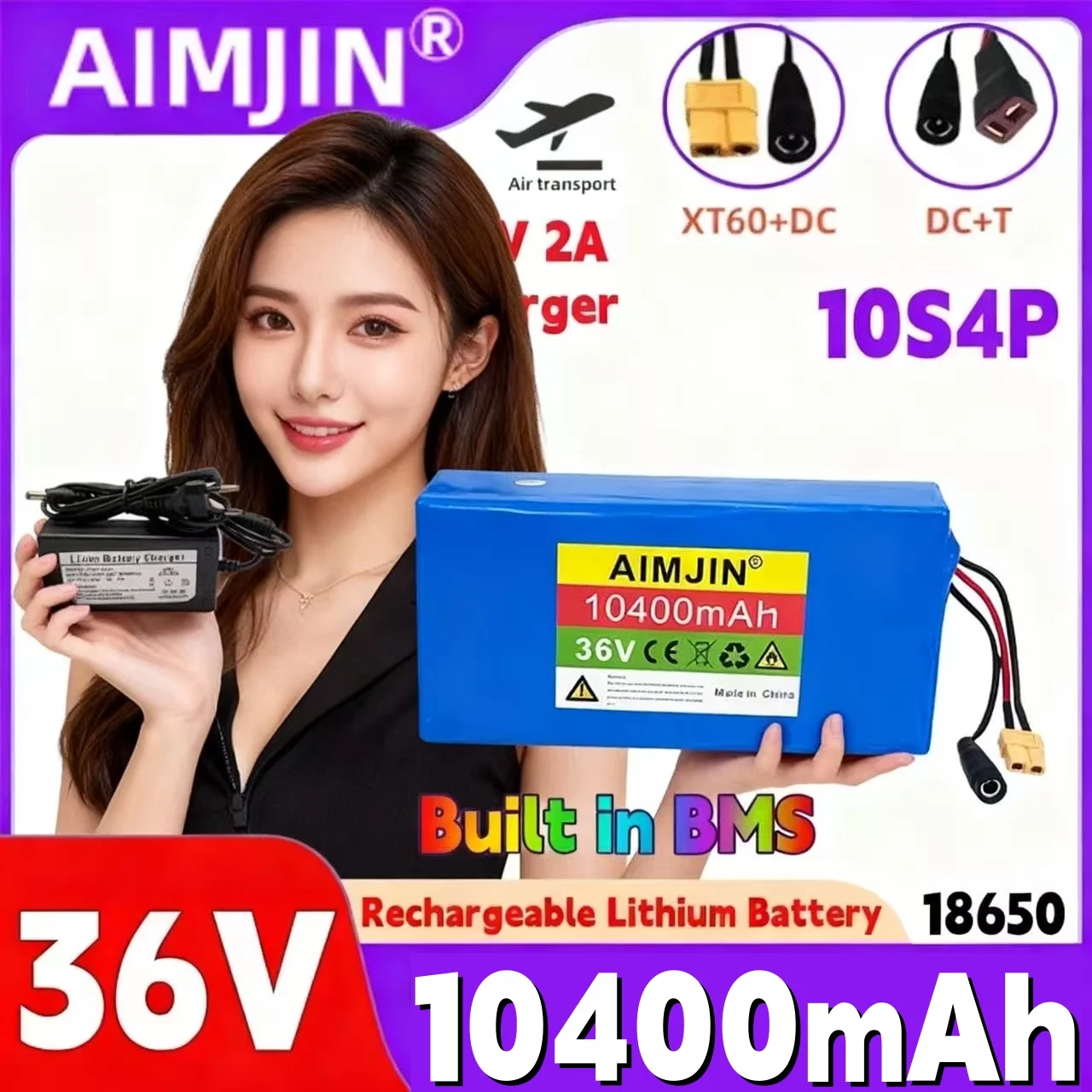 

10S4P 36V 10.4Ah 600W 30A New 18650 Lithium-ion Battery Pack with Built-in BMS for Bicycles Cars Electric Scooters