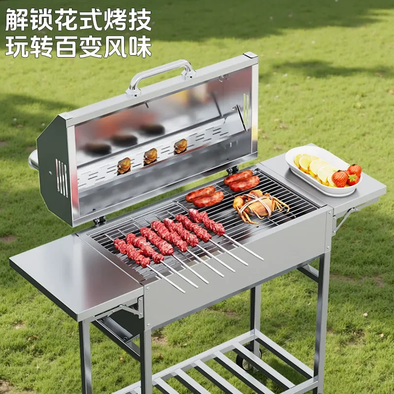 Outdoor Stainless Steel Butterfly BBQ Grill Portable Charcoal Stove Set for American Barbecue Camping Picnic Cooking - view 4