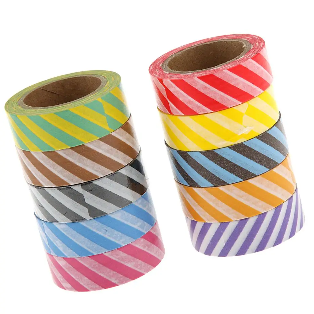 10 Decor Washi Tape Striped Sticky Paper Masking Adhesive Tape Scrapbook DIY