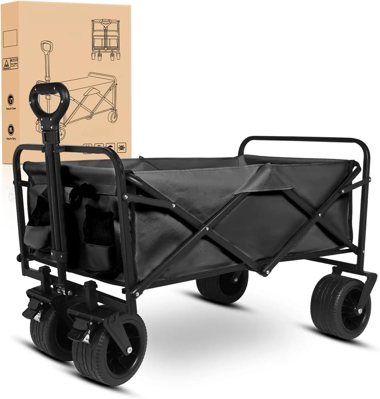 

Foldable Wagon 300lbs Collapsible Garden Carts with All Terrain Wheels for Outdoor Camping Sports Shopping Gardening Heavy Duty