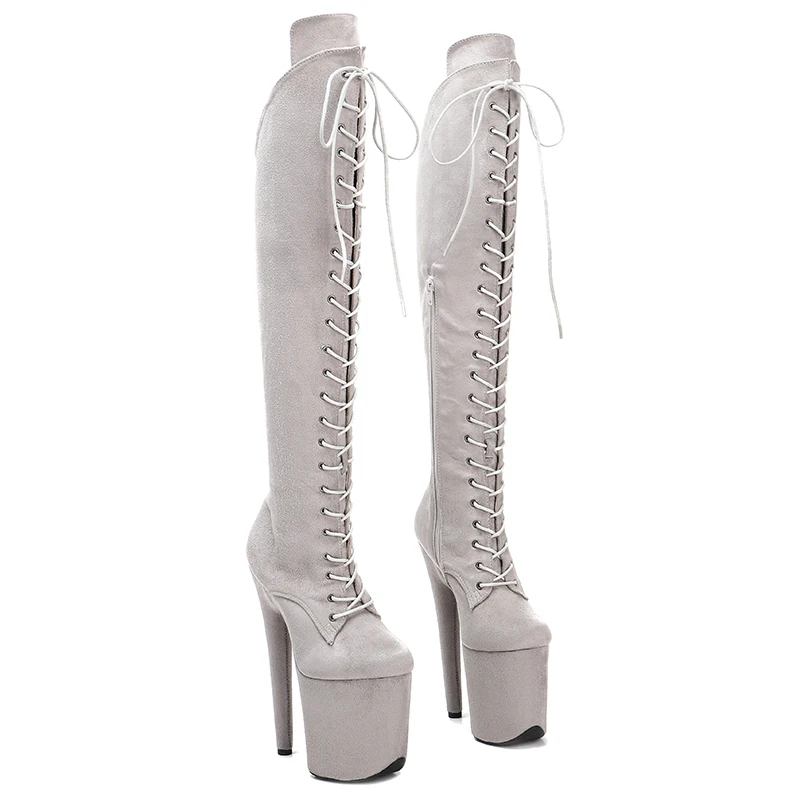 Leecabe   20CM/8inches  Suede Upper Pole dancing shoes High Heel  Models Catwalk Show platform Boots  knee high boots 5B