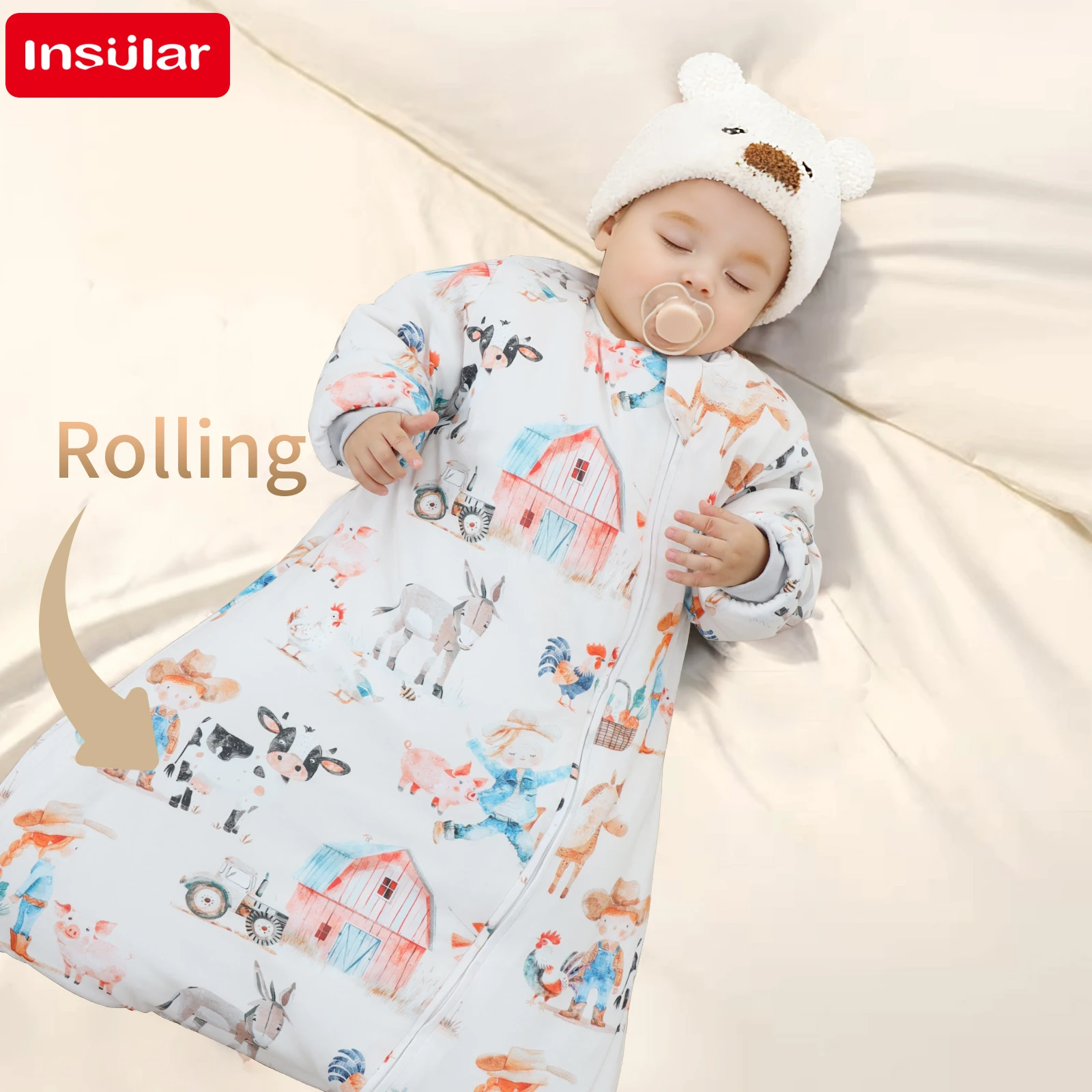 Baby Cartoon Split-legged Sleepsacks With Detachable Sleeves For 100% Cotton Children's Sleeping Bag Autumn And Winter Thickened